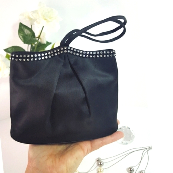 90's UNIPEL💋Black Silky Small Evening Clutch|HandBag|Wristlet|Shoulder Bag - Picture 5 of 10